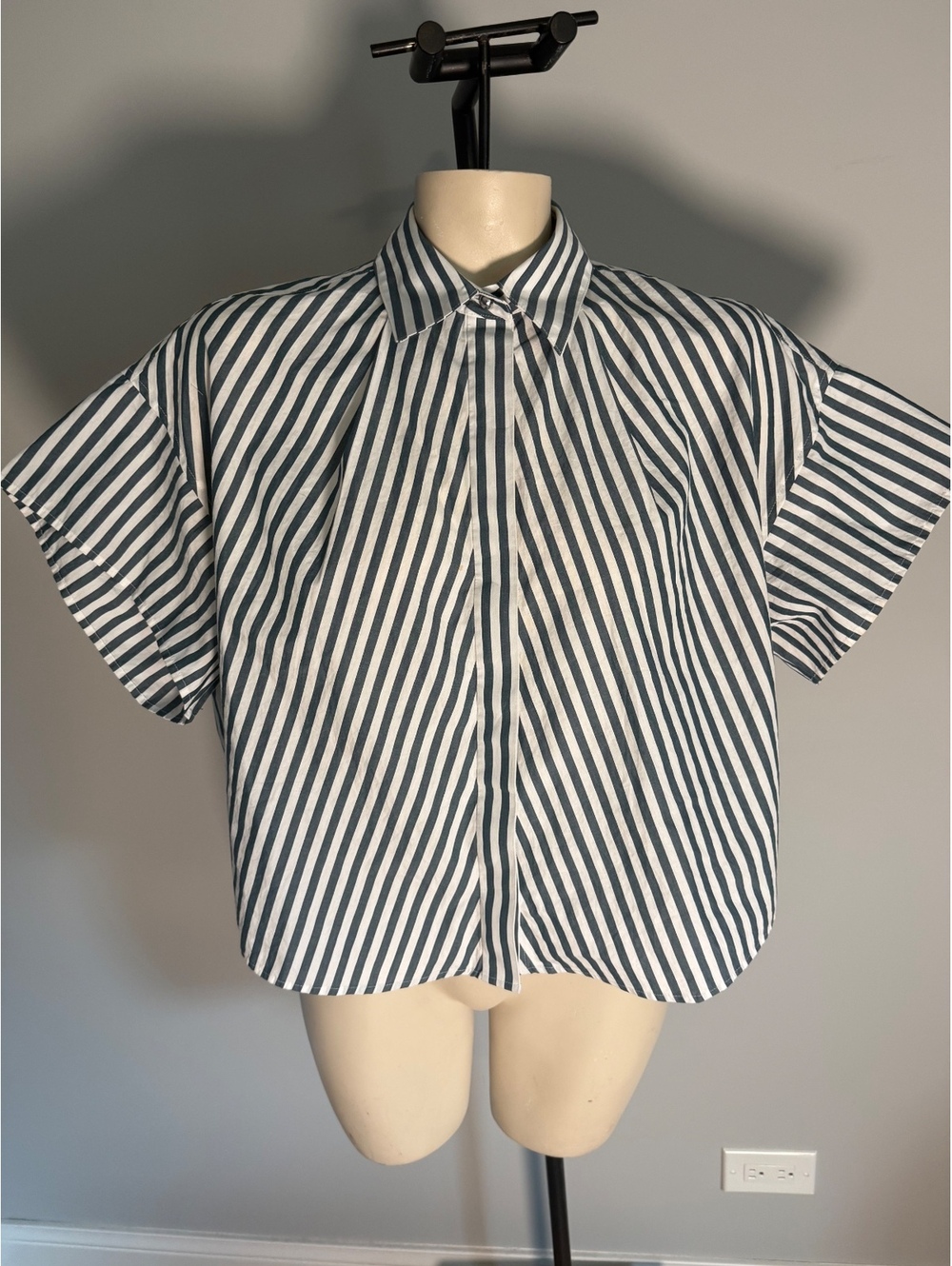 rag & bone New York Striped Short Sleeve Button-Up Shirt Small Petite